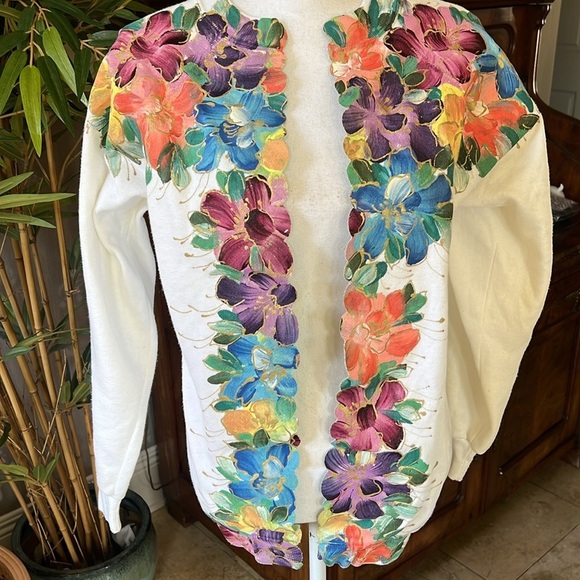 Sweatshirt turned cardigan, hand, painted long sleeve, large,  unique colorful - Picture 10 of 10